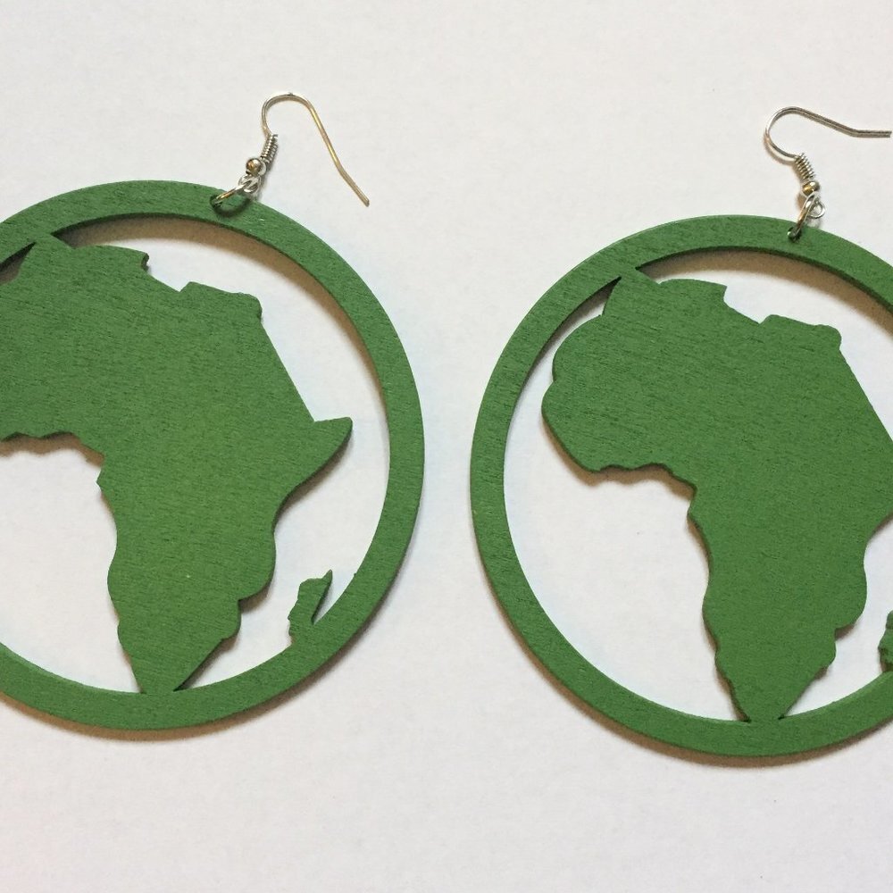 Jewelry earrings statement large round drop dangle Africa green wood brand new - Picture 9 of 9